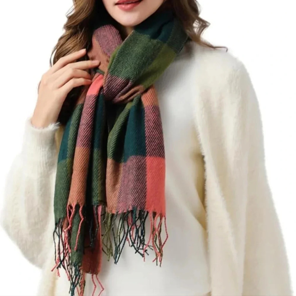 Womens Winter Scarf, Fashion Cashmere Feel Plaid Scarfs for Women, Pashmina Shaw